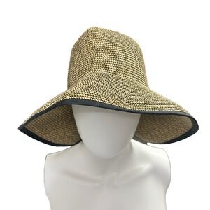 Scala Wide Brim Sun Hat Tan Black Bow Open Top Visor Beach Resort Packable